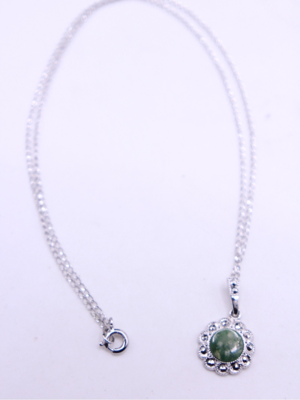 vintage Theda Art Deco sterling silver Jadeite pendant necklace